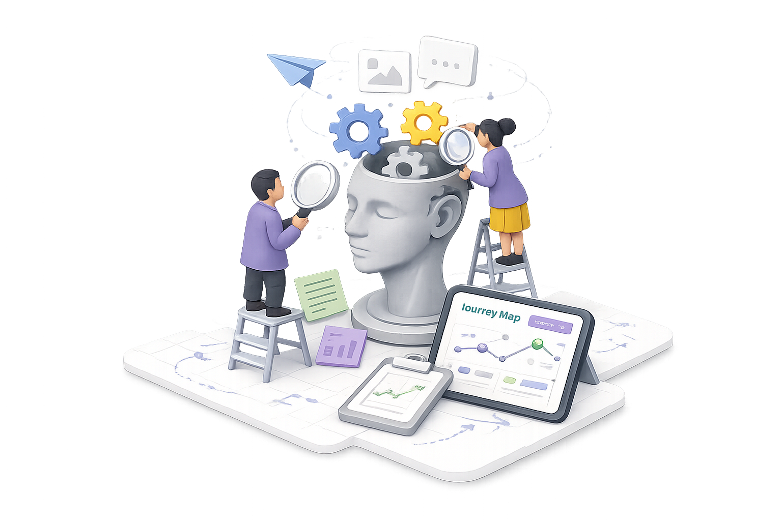 User research, journey mapping, creative analysis, and interface design tools